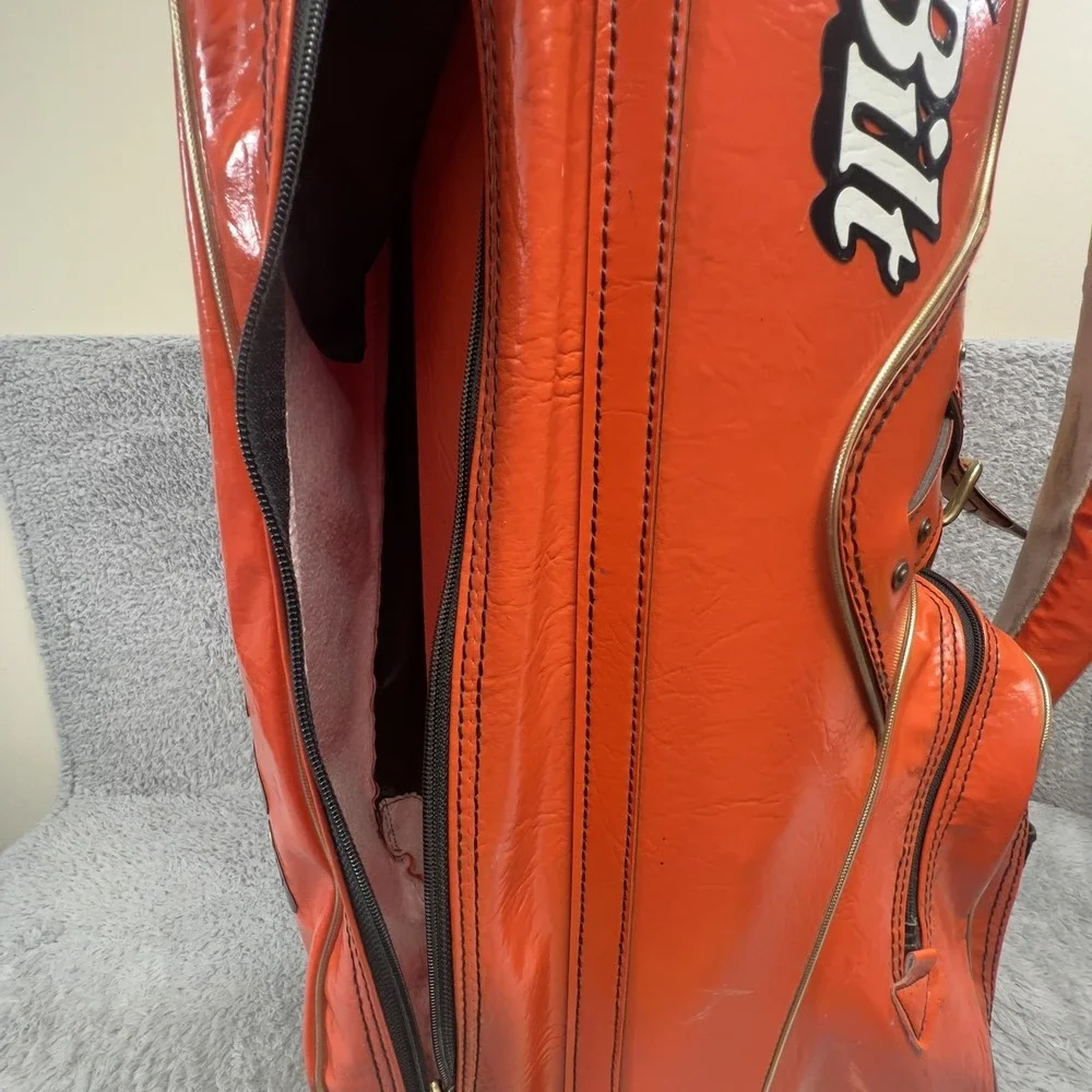 Vintage PowerBilt H & B Staff Golf Carry Bag Mens Orange Faux Leather 6-Way Hood